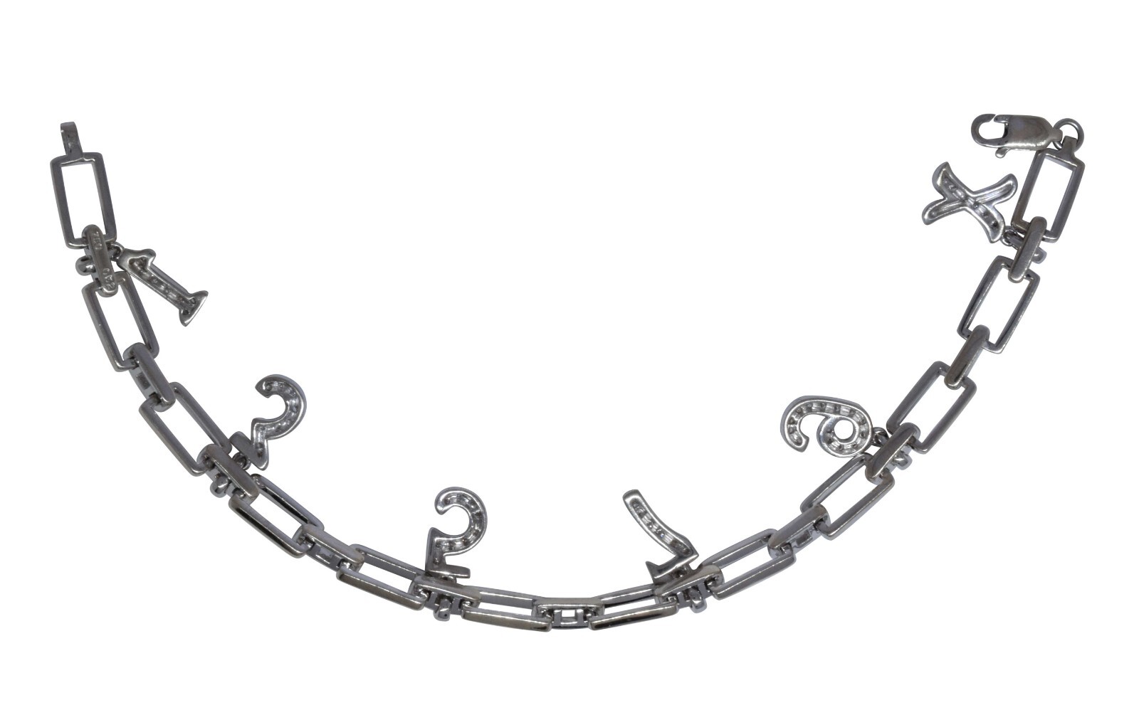 18k White Gold & Diamond Bracelet with Dangling Numbers