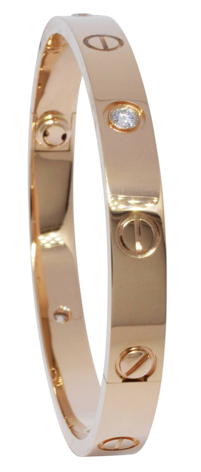Cartier Love Bracelet 4 Diamond 18k Rose Gold Size 16 Pouch/Papers 2019
