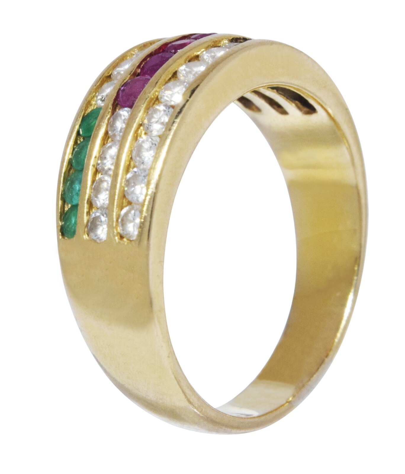 Ladies 18k  Diamond Ruby Sapphire & Emerald Ring 6.5
