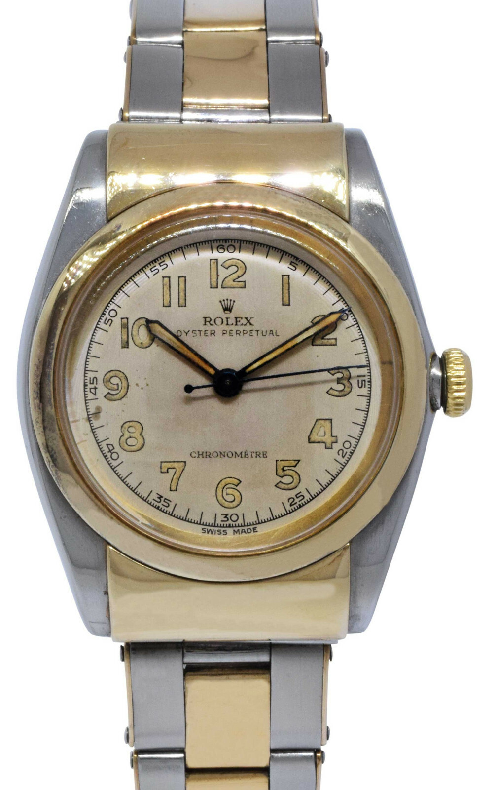 Rolex Vintage 1940's Hooded Bubbleback 14k Gold & Steel Mens Watch & Box 3065