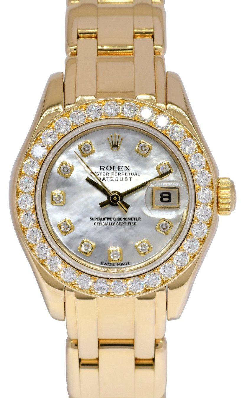 Rolex Datejust Pearlmaster 18k Yellow Gold MOP Diamond Ladies 29mm Watch P 80298