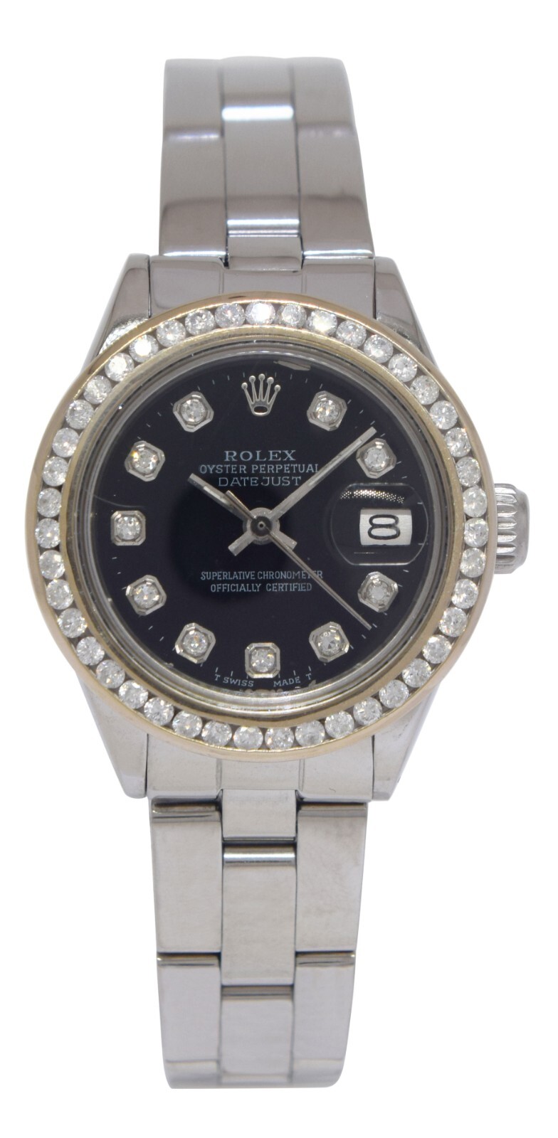 Rolex Datejust Steel Black Diamond Dial/Bezel Ladies 26mm Vintage Watch '73 6919