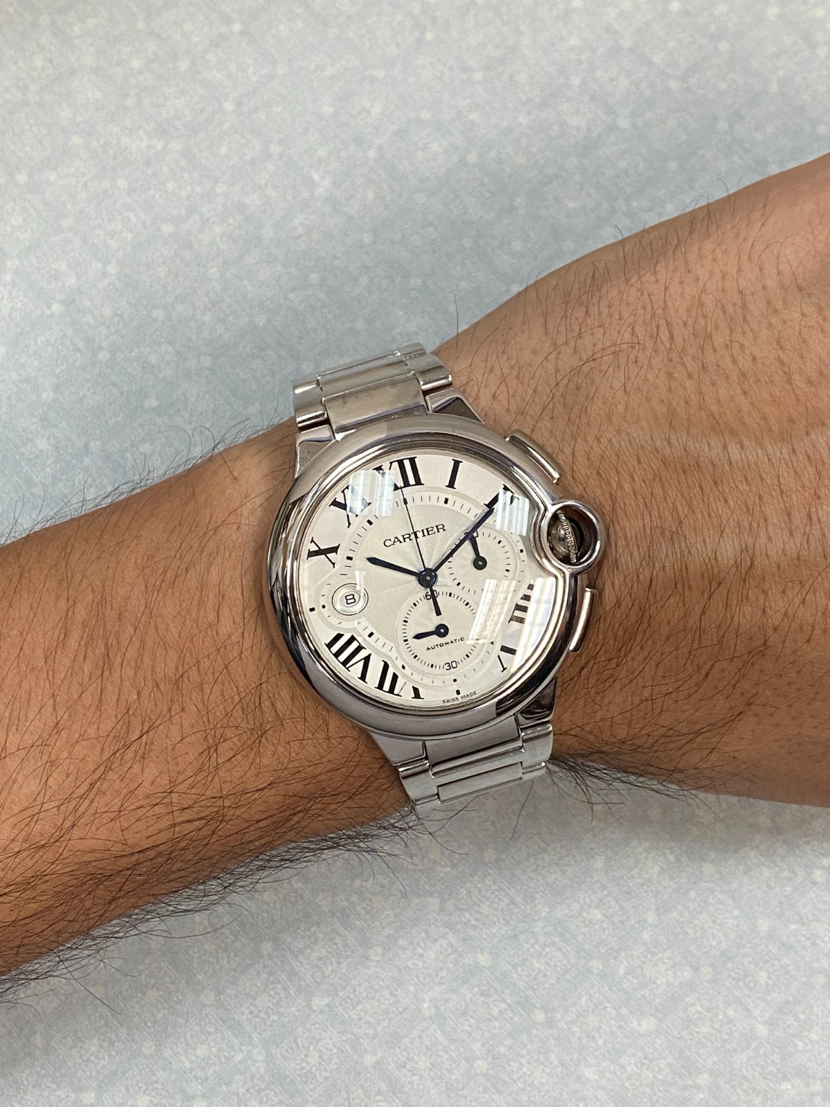 Cartier Ballon Bleu 44mm 18k White Gold Chrono Automatic Watch W6920031 3195