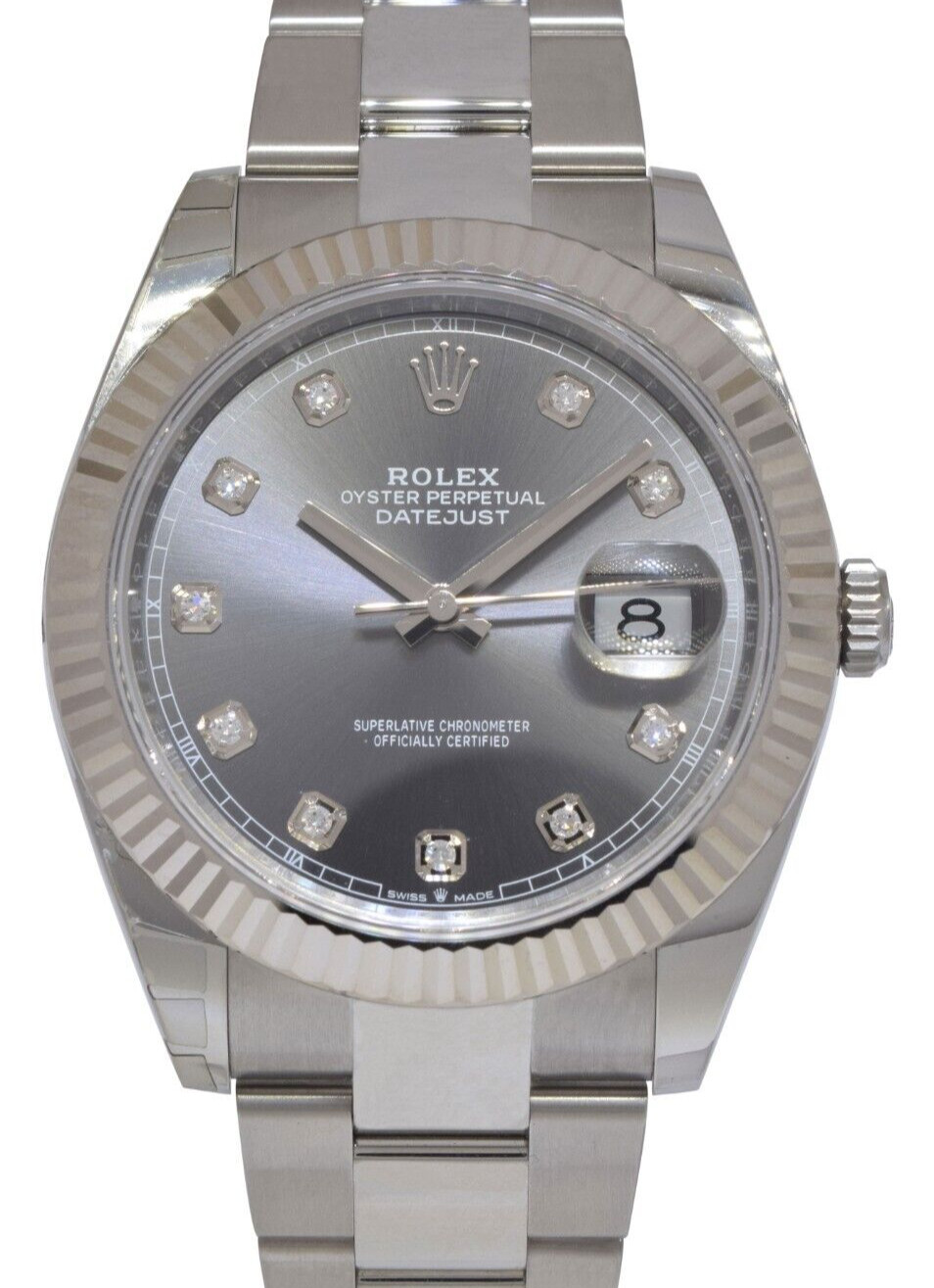 Rolex Datejust 41 Steel 18k WG Rhodium Diamond Dial Watch B/P '21 126334