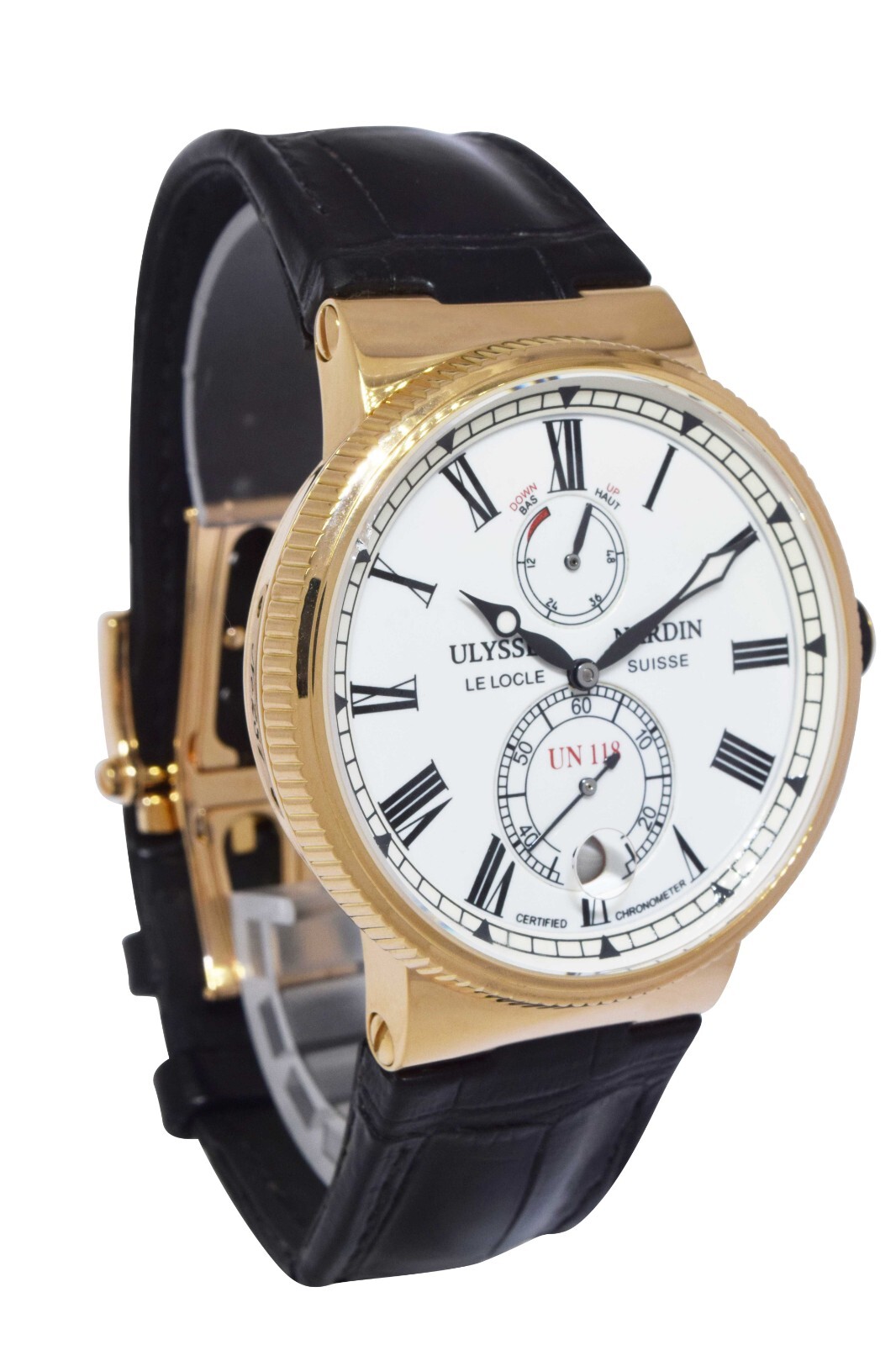 Ulysse Nardin Marine Chronometer 18k Rose Gold Mens 45mm Watch Box/Book 1186-122