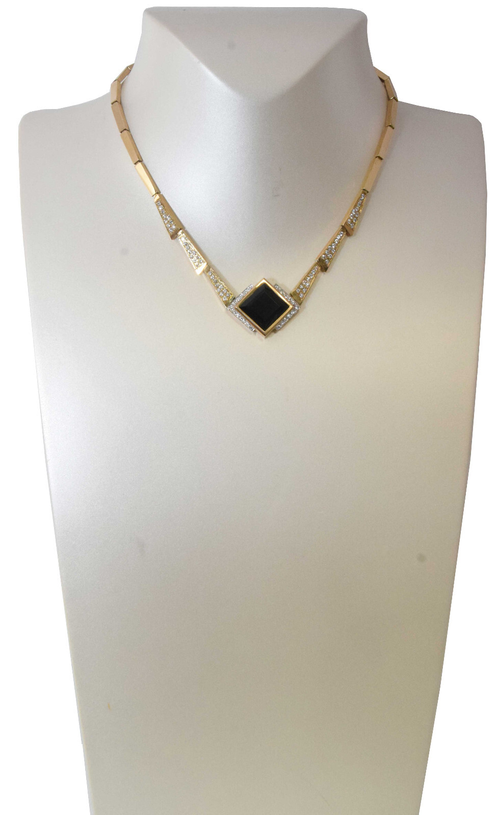 Necklace 14k Yellow Gold Onyx & 2.10 Carat Diamond