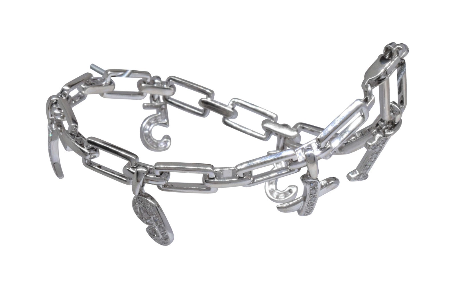 18k White Gold & Diamond Bracelet with Dangling Numbers