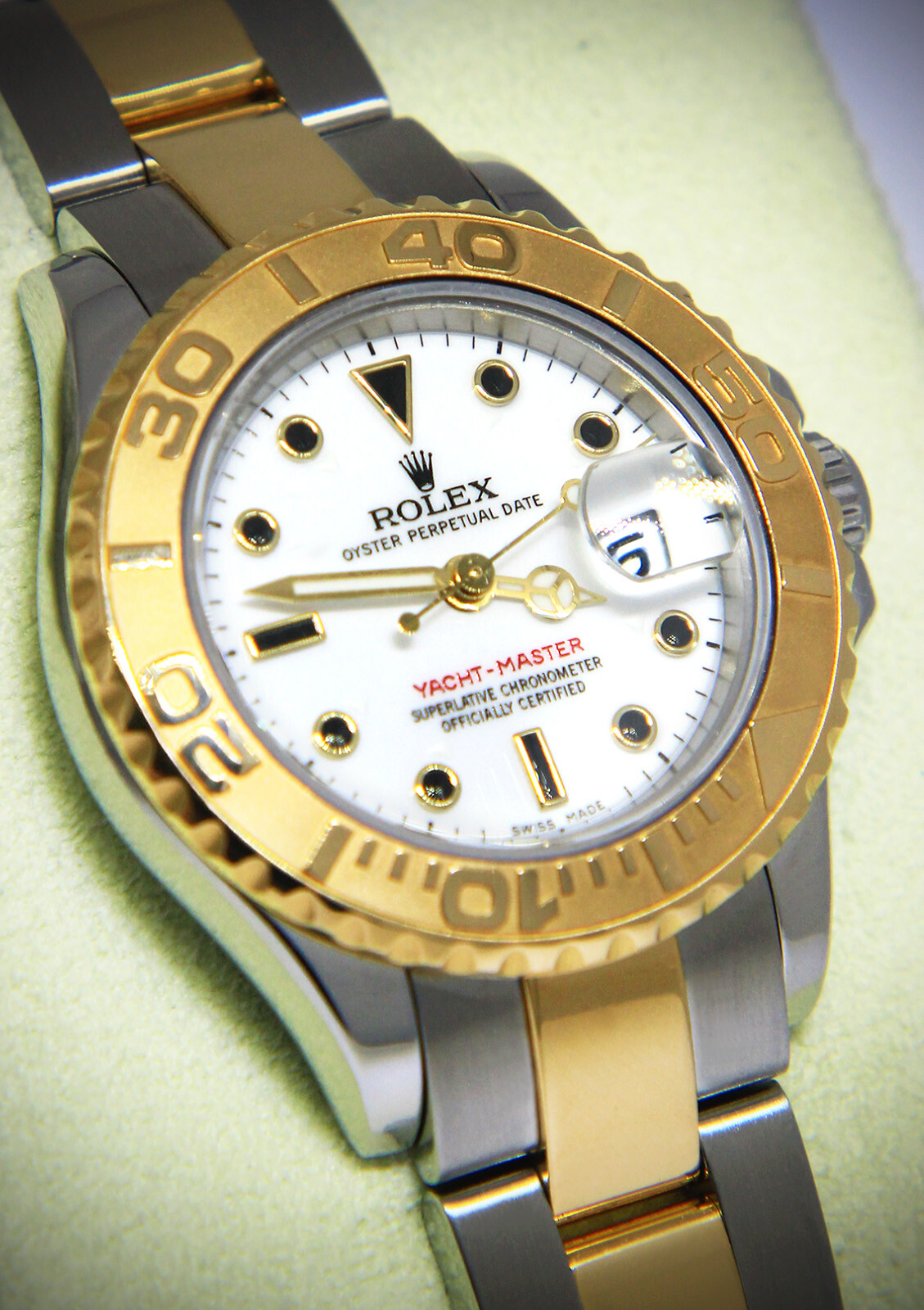 Rolex Yacht-Master 18k Yellow Gold/Steel White Dial Ladies 29mm Watch A 169623
