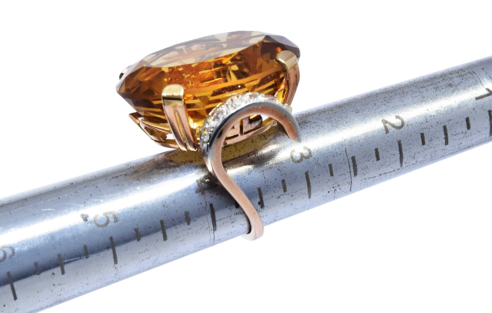 42.00ct Large Citrine & 1.00ct Diamond Ring in 14k Rose Gold 3.5