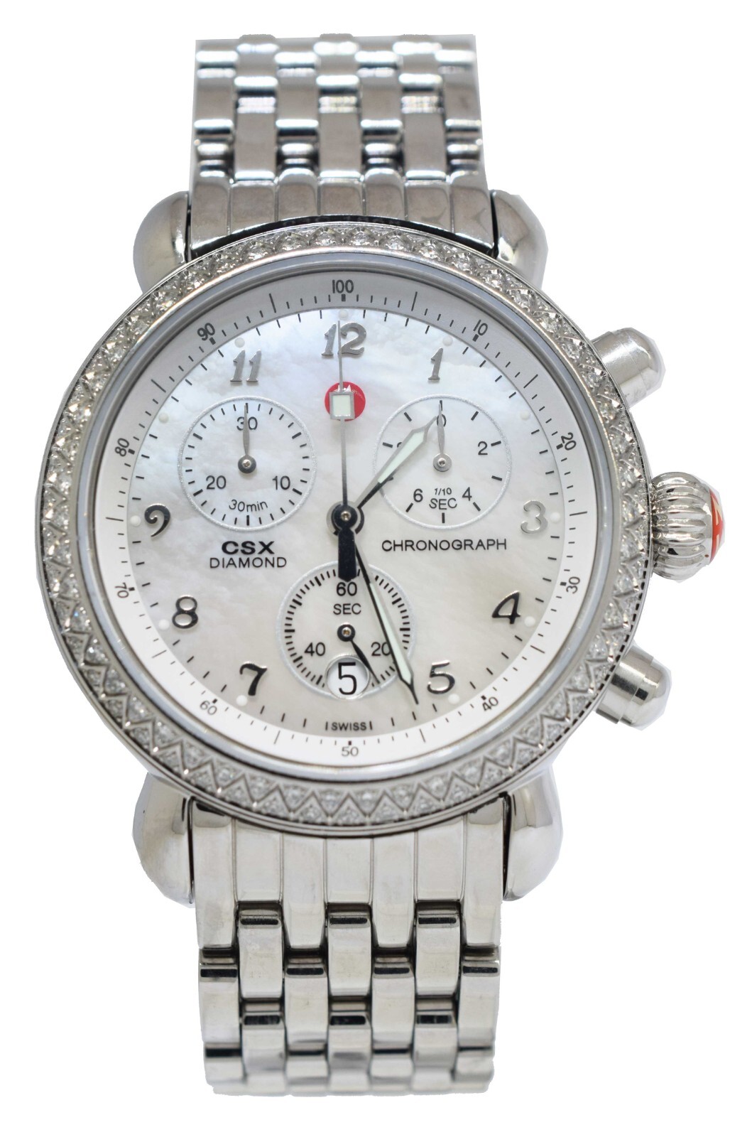 Michele CSX Diamond Chronograph Steel MOP Ladies 36mm Quartz Watch MW03C01