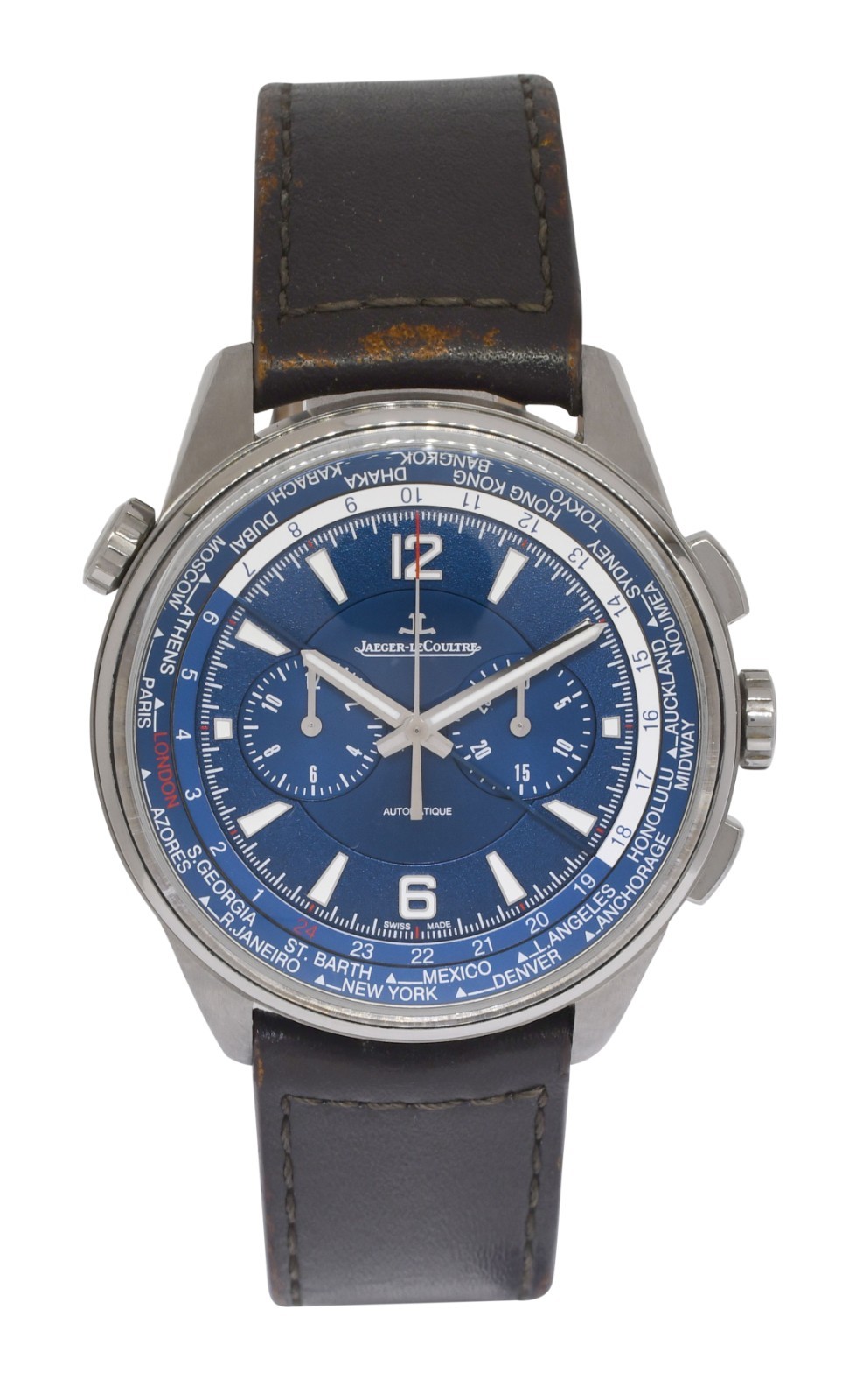 Jaeger Lecoultre Polaris World Time Titanium Blue Dial 44mm Watch Q905T480