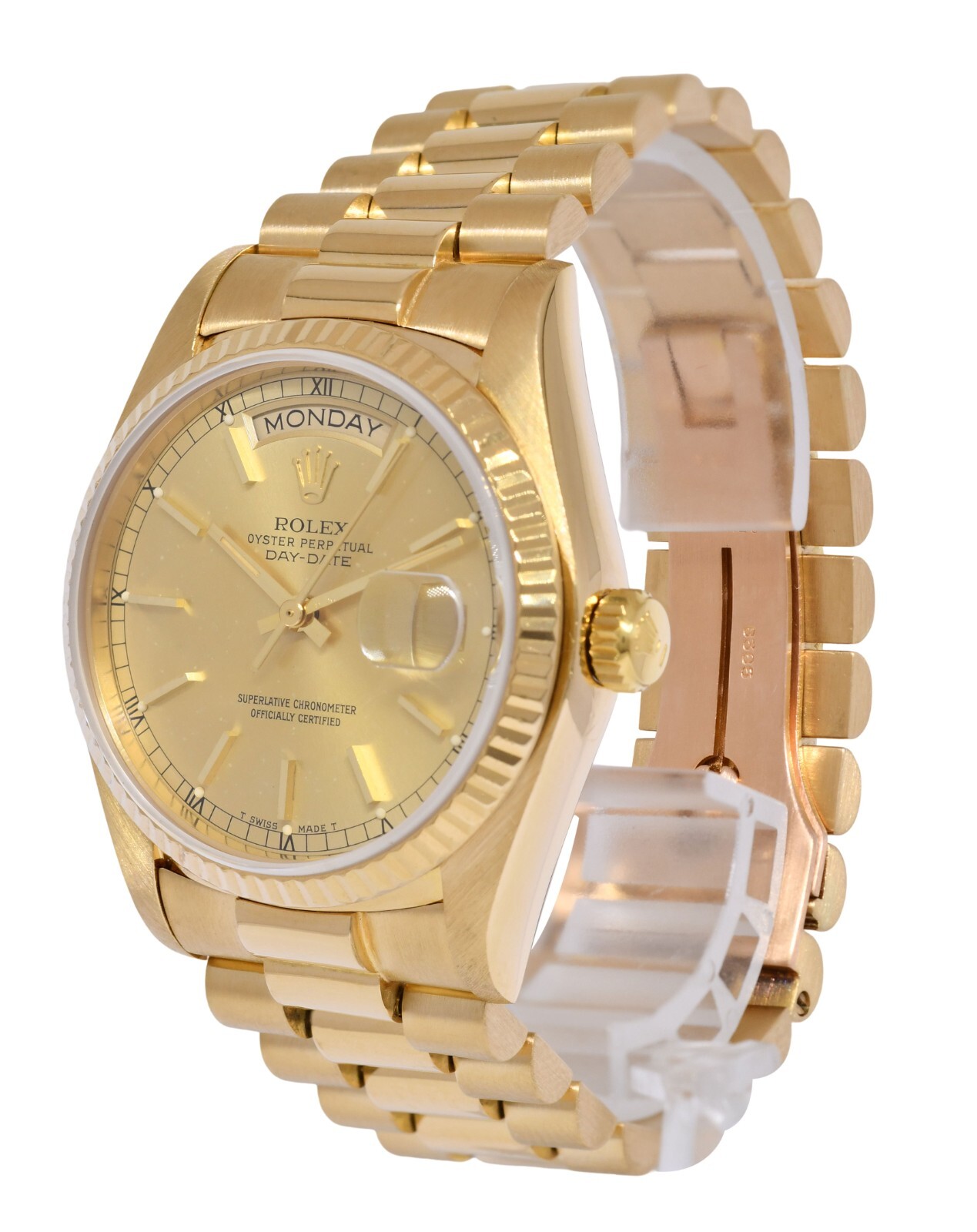 Rolex Day-Date 36 President 18k Yellow Gold Champagne Stick Dial Watch '82 18038
