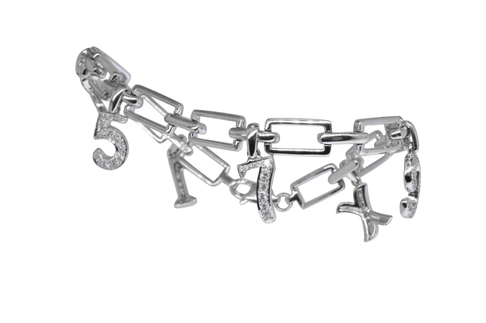 18k White Gold & Diamond Bracelet with Dangling Numbers