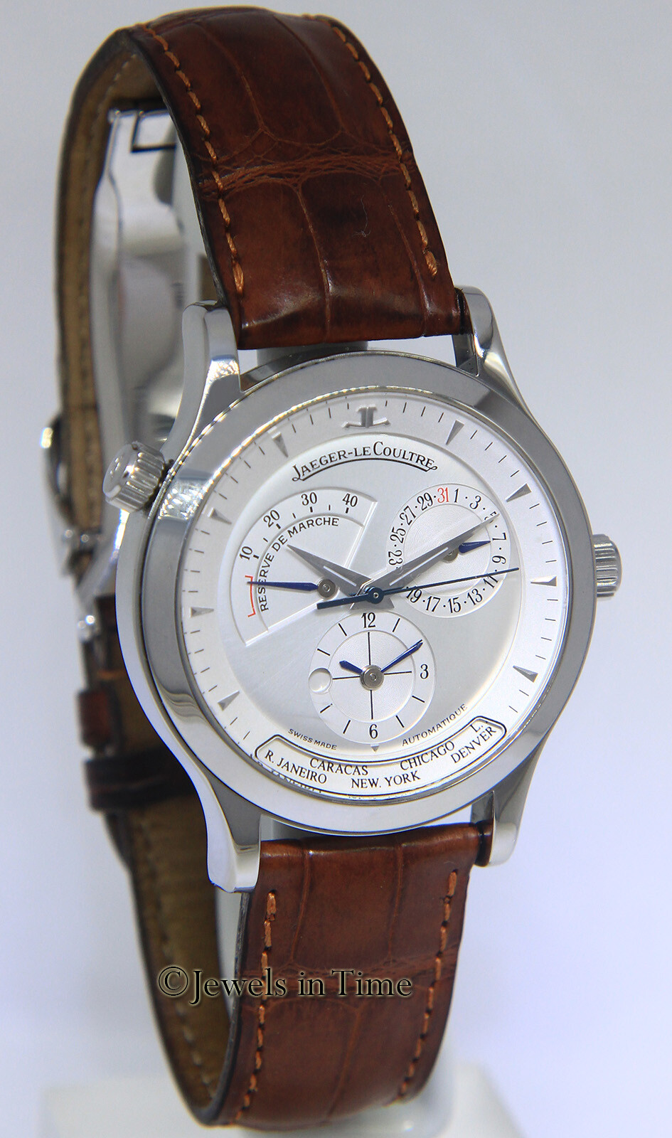 Jaeger LeCoultre Master Control Geographic Steel Mens Watch B/P 142.8.92