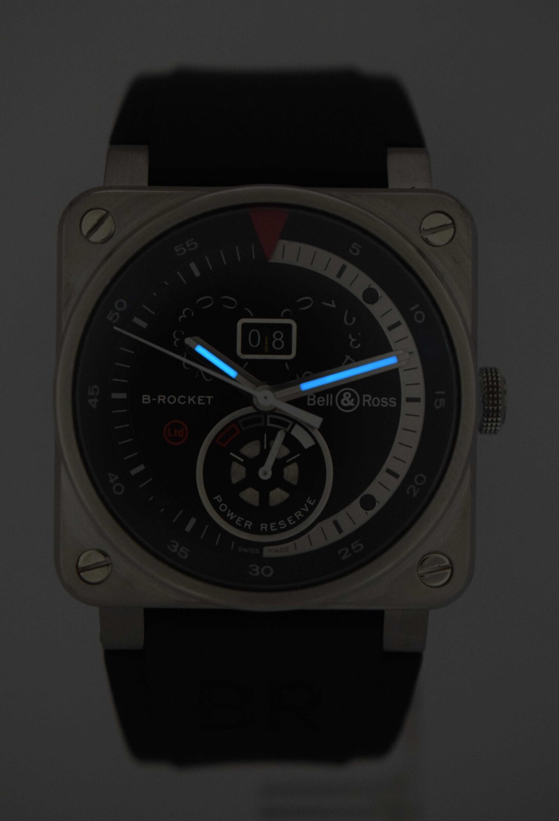Bell & Ross BR 03-90 B-Rocket Steel Power Reserve Mens 42mm Watch B/P BR0390