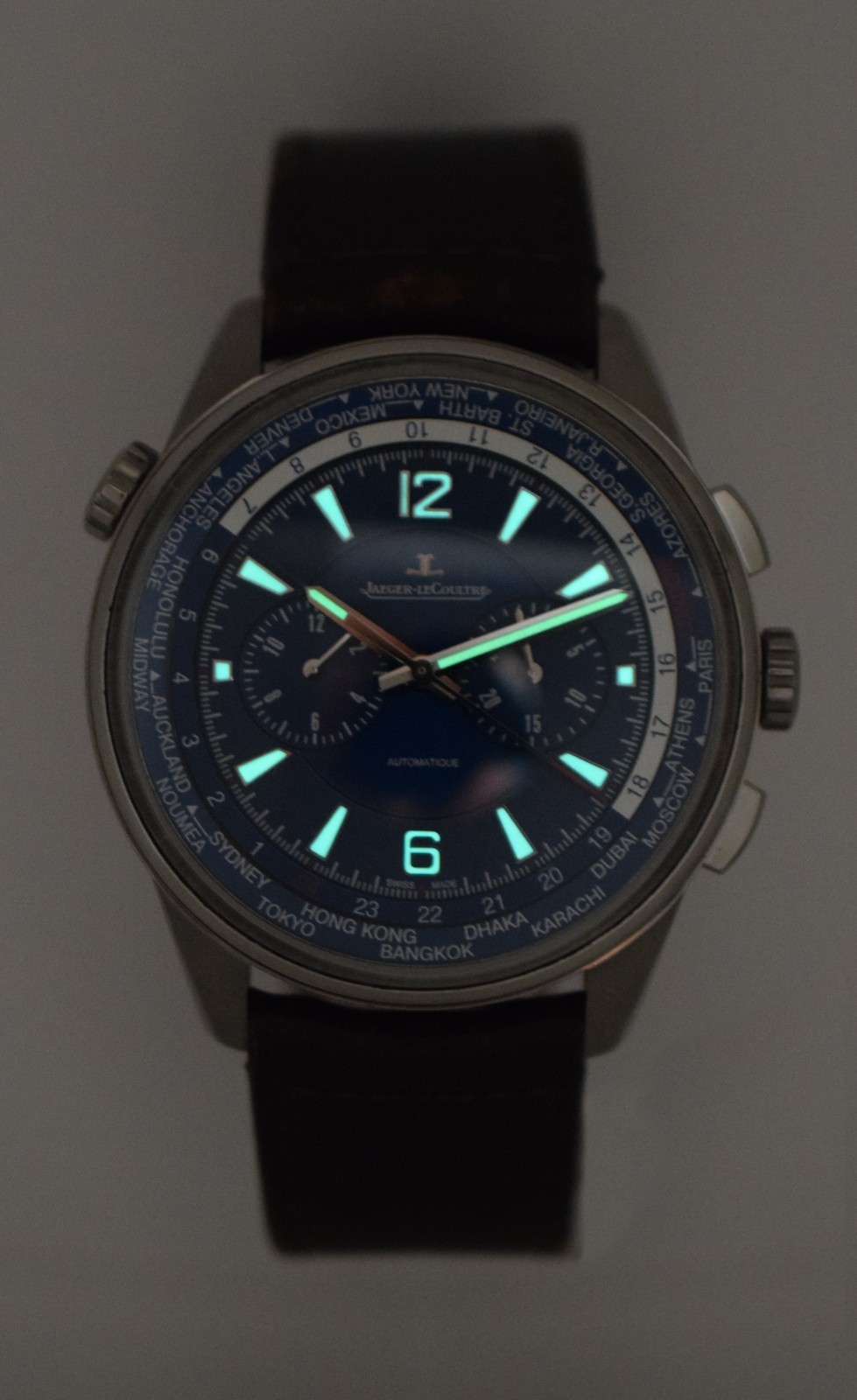 Jaeger Lecoultre Polaris World Time Titanium Blue Dial 44mm Watch Q905T480
