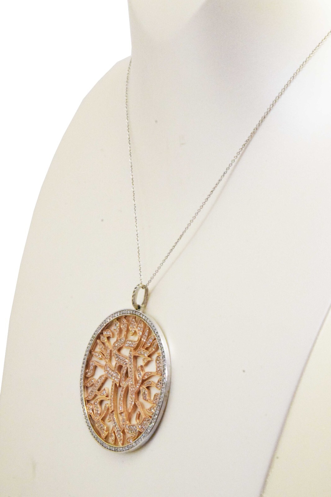 Jewish Pendant on Chain 14k White & Rose Gold & 2.50 CT Diamonds