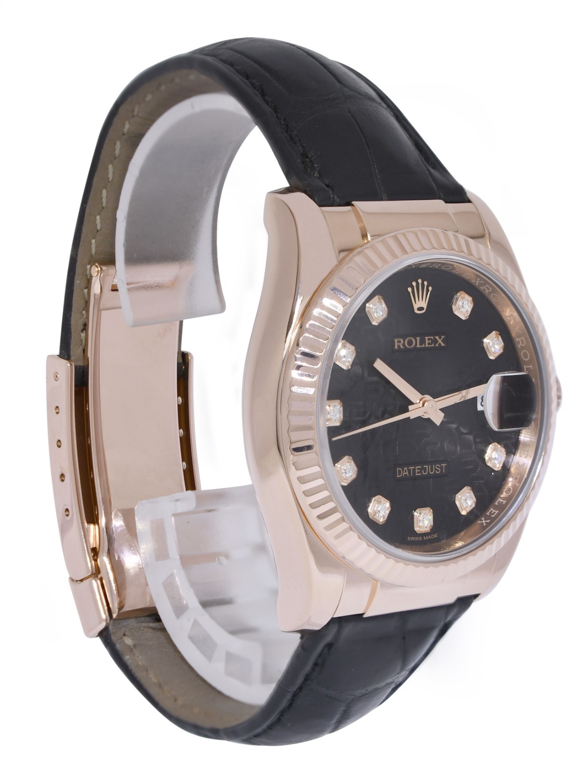 Rolex Datejust 18k Rose Gold Black Jubilee Diamond Dial 36mm Watch 116135 Rolex Datejust 18k Rose Gold Black Jubilee Diamond Dial 36mm Watch 116135