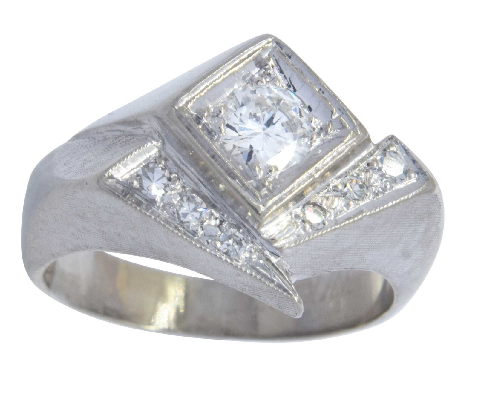Mens Abstract Ring 14k White Gold & Diamond 9.75