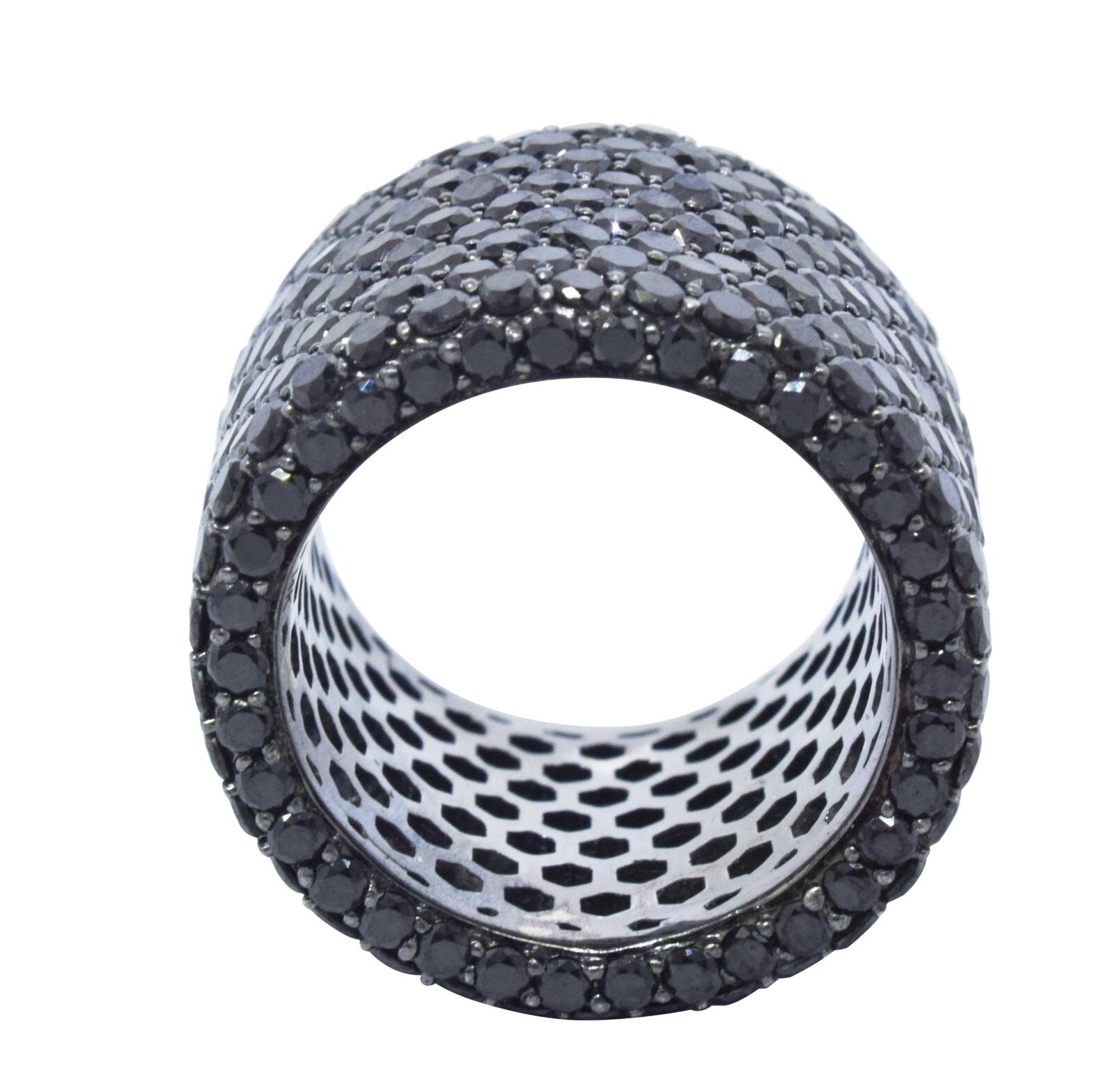 11.00 Carat Black Diamond in 14k White Gold Ring Size 4.5