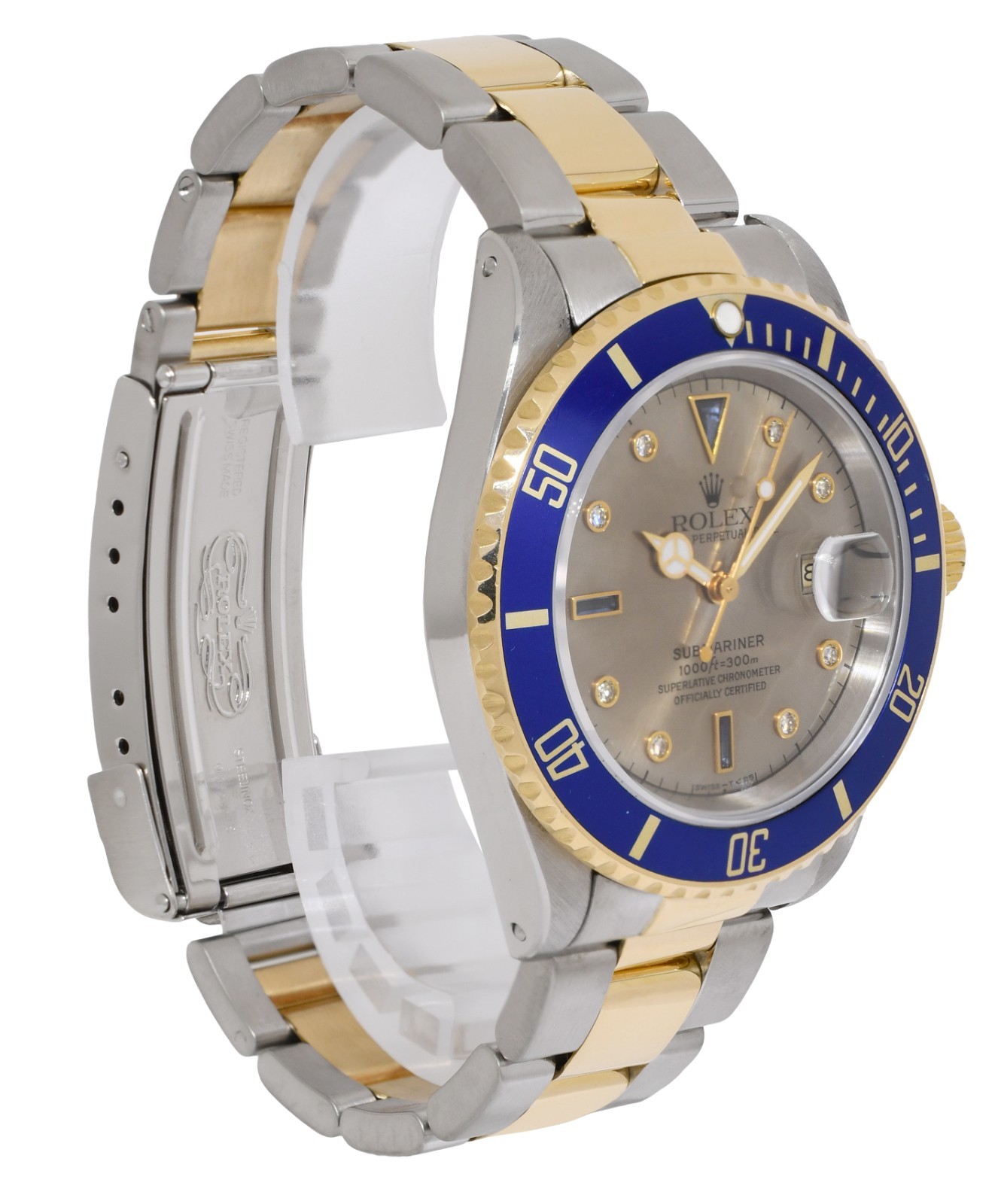 Rolex Submariner 18k Yellow Gold/Steel Slate Serti Diamond 40mm Watch U 16613
