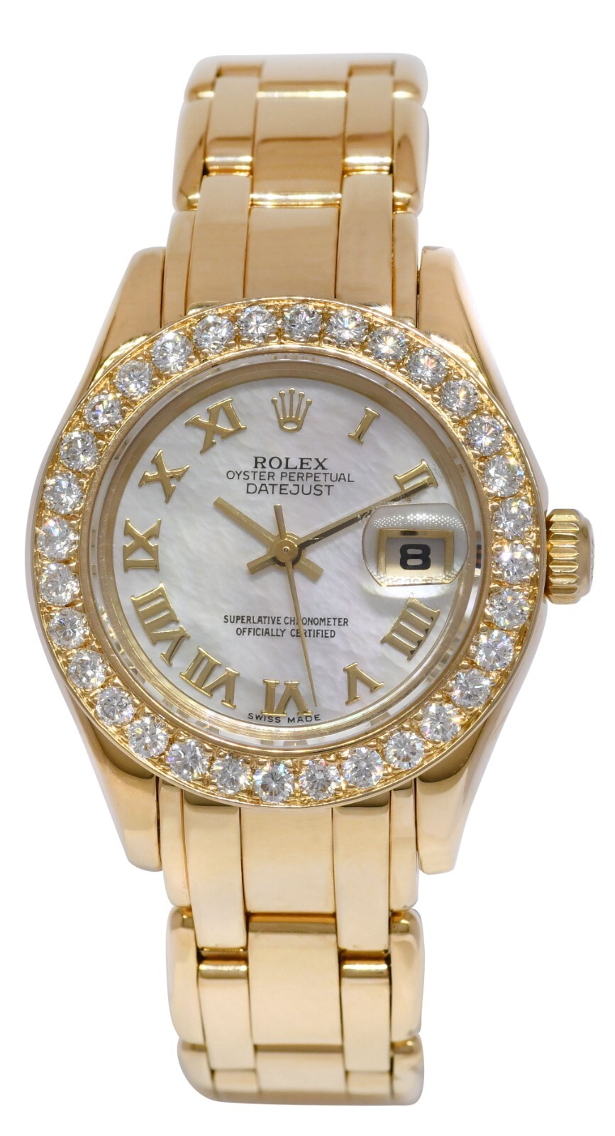 Rolex Datejust Pearlmaster 18k Yellow Gold MOP Diamond Ladies 29mm Watch W 69328
