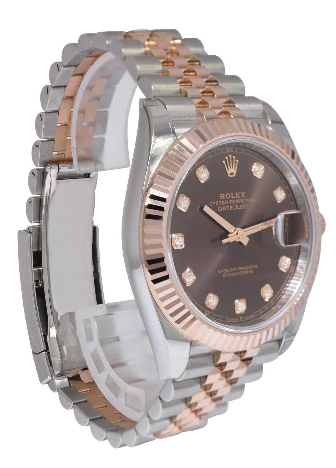 NOS Rolex Datejust 41 18k Rose Gold/Steel Chocolate Diamond Watch B/P '24 126331