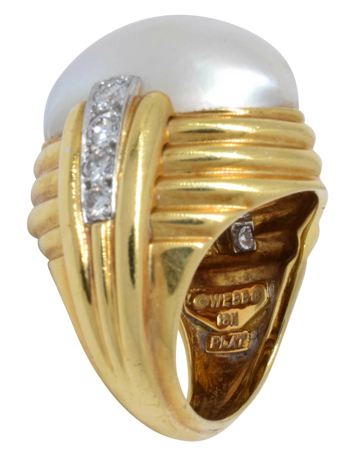 David Webb Mabe Pearl & Diamond 18k Yellow Gold Platinum Cocktail Ring 5.75 David Webb Mabe Pearl & Diamond 18k Yellow Gold Platinum Cocktail Ring 5.75