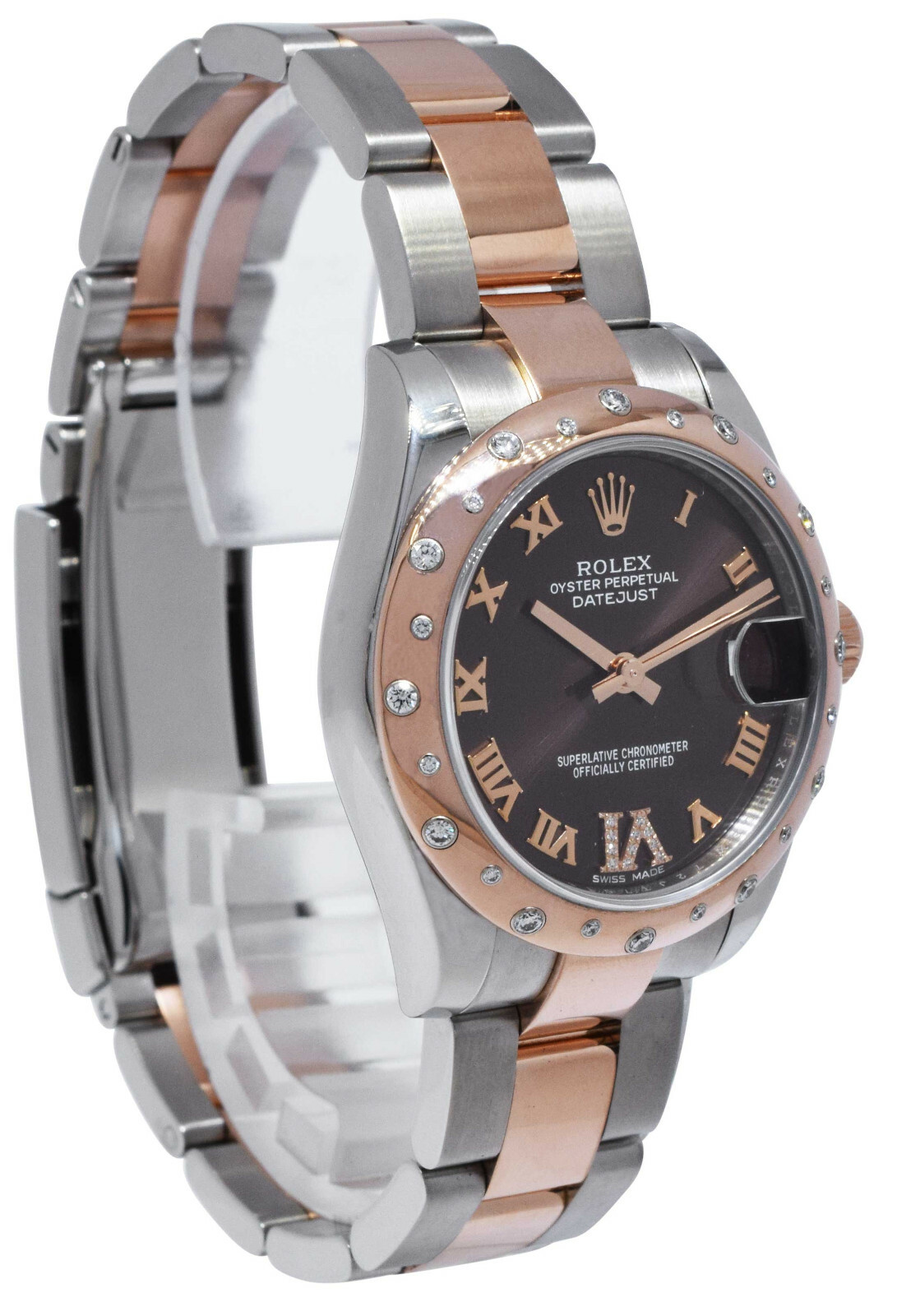 Rolex Datejust SS/18k RG Diamond Bezel Chocolate Dial 31mm Watch 178341