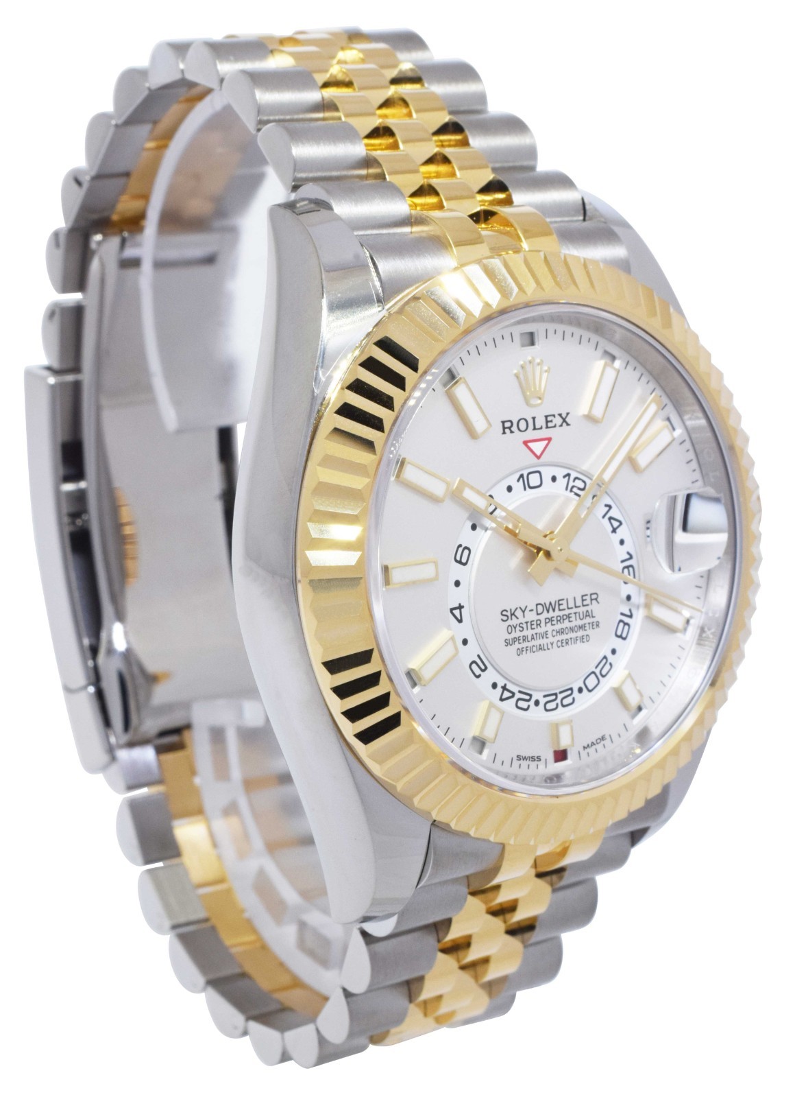 Rolex Sky-Dweller 18k Yellow Gold/Steel White Dial GMT 42mm Watch B/P '22 326933
