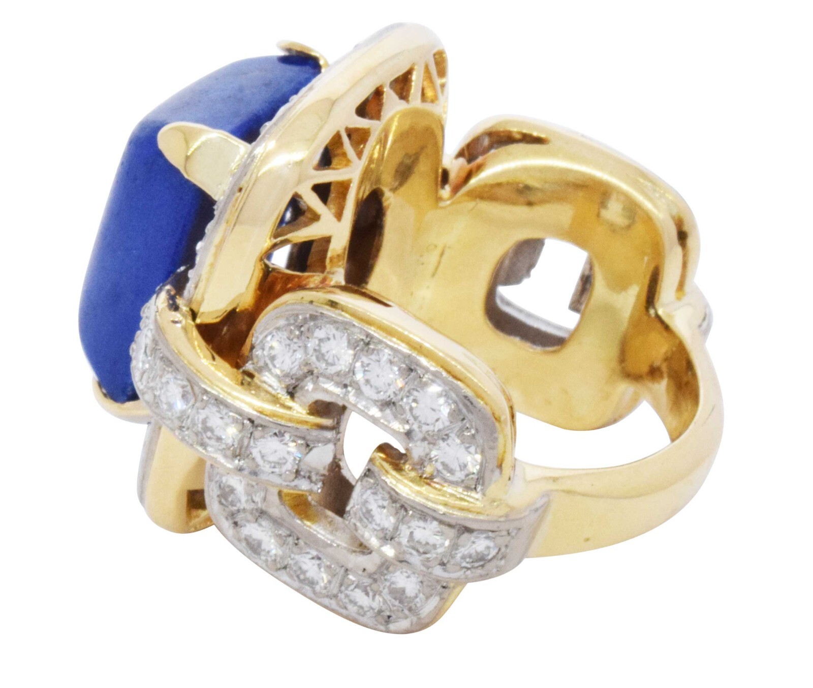 18k Yellow Gold Rectangular Sodalite & Ring 3.25ct Diamond Ring Size 5.75