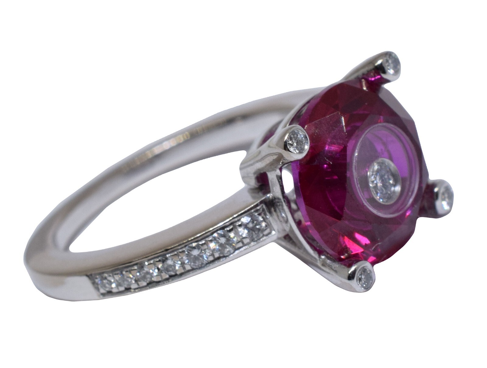 Chopard So Happy Red Stone & Diamond 18k White Gold Ring +Cert 826231-1308