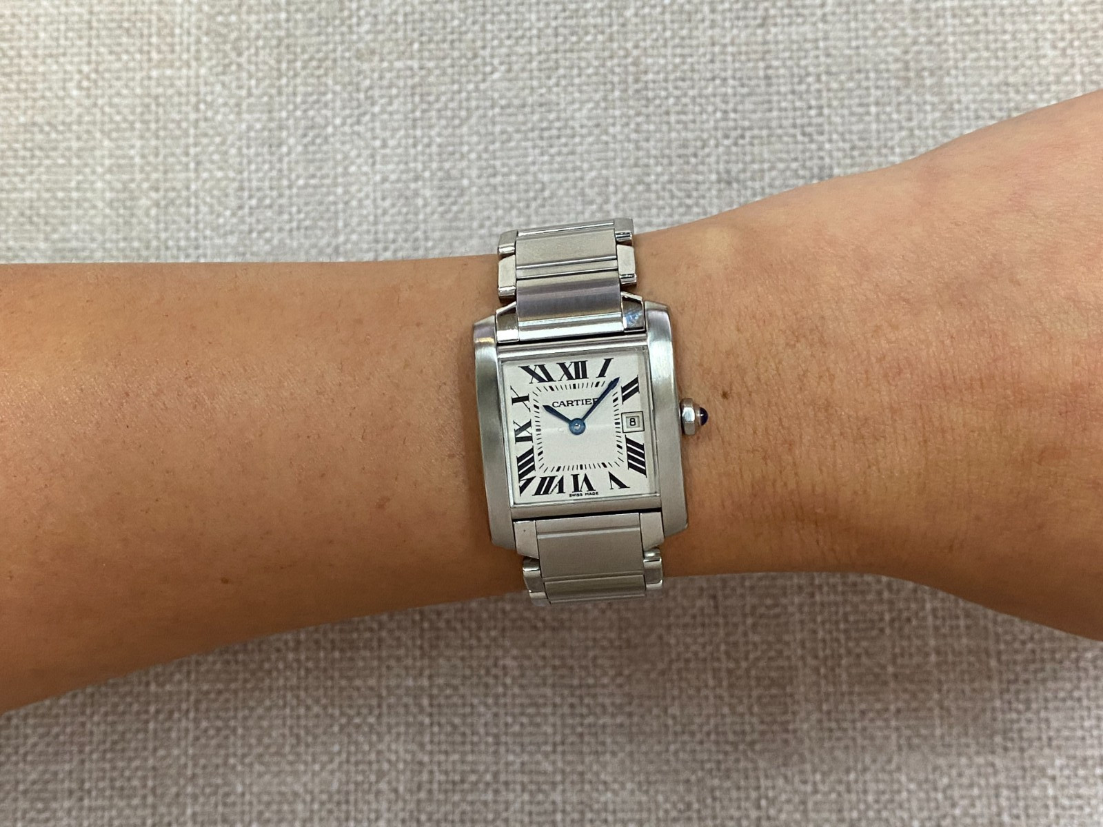 Cartier Tank Francaise Stainless Steel Quartz Ladies Midsize Date Watch 2465
