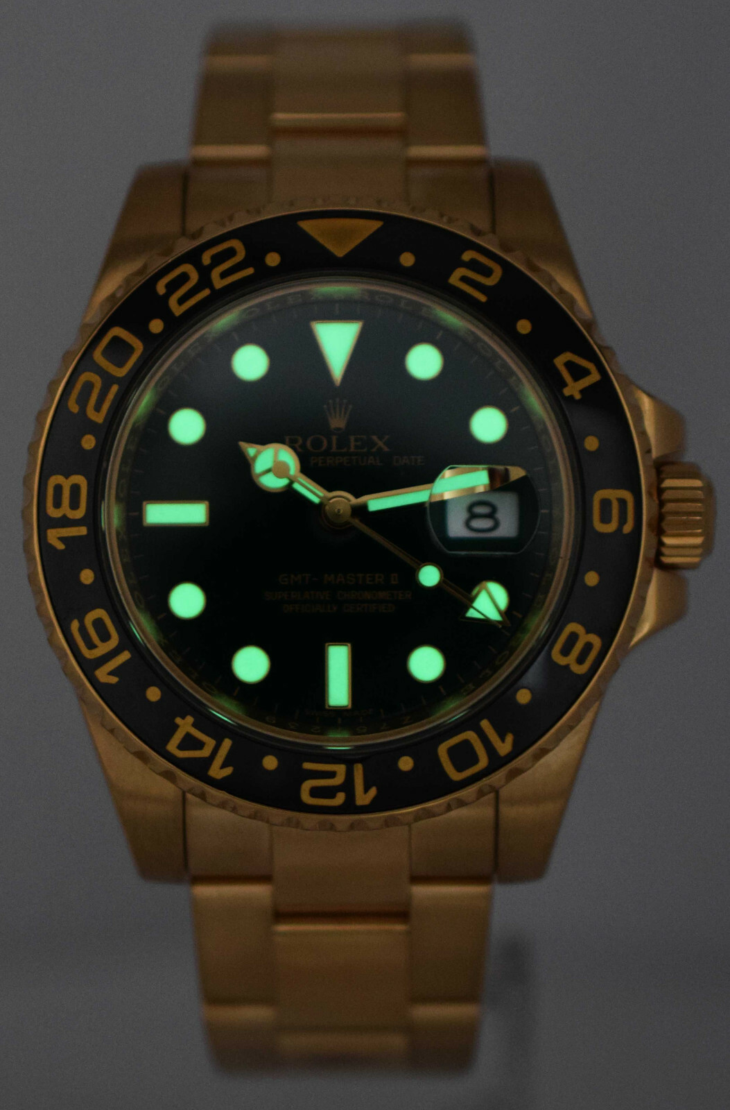 Rolex GMT-MASTER II 18k Yellow Gold & Ceramic Green Dial 40mm Watch Z 116718