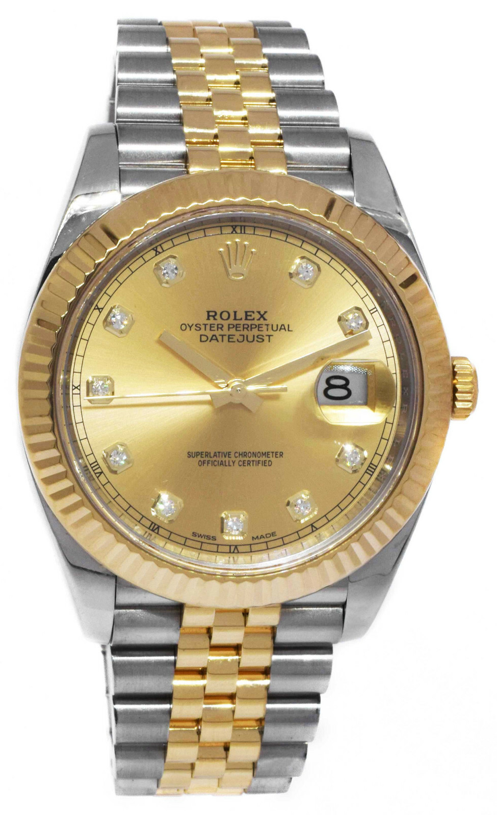 Rolex Datejust 41 Yellow Gold/Steel Champagne Diamond Dial Jubilee Watch 126333