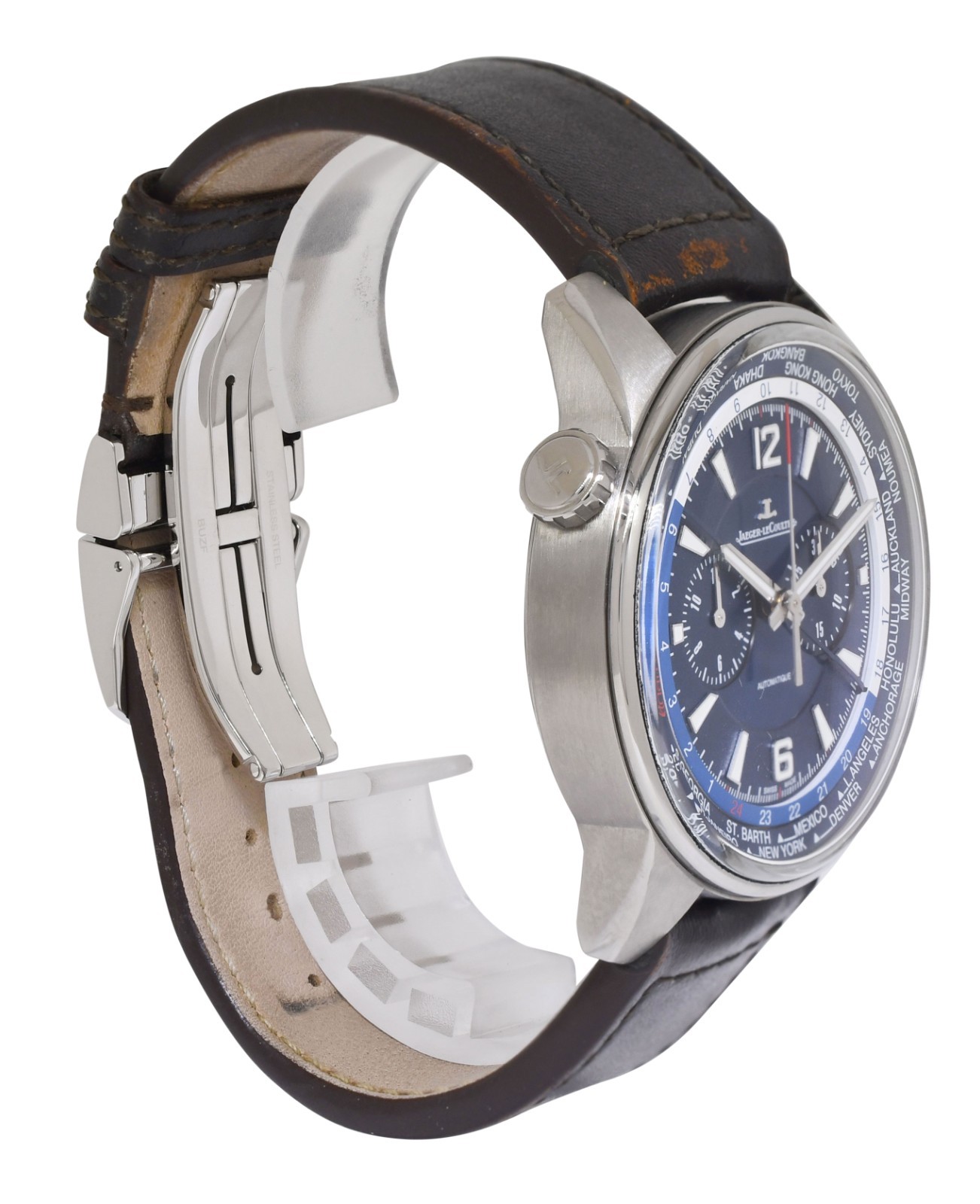 Jaeger Lecoultre Polaris World Time Titanium Blue Dial 44mm Watch Q905T480