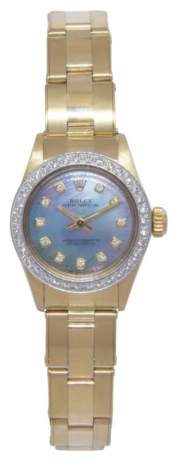 Rolex Oyster Perpetual 14k Yellow Gold MOP & Diamond Ladies 24mm Watch '82 6719