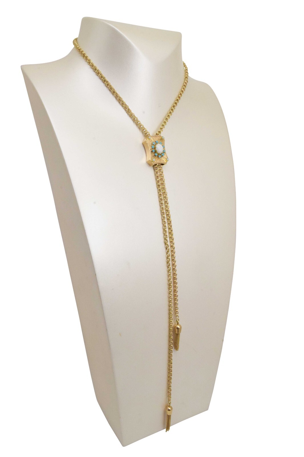 Opal & Tuquoise Lanyard Link Chain Necklace in 14k Yellow Gold Opal & Tuquoise Lanyard Link Chain Necklace in 14k Yellow Gold