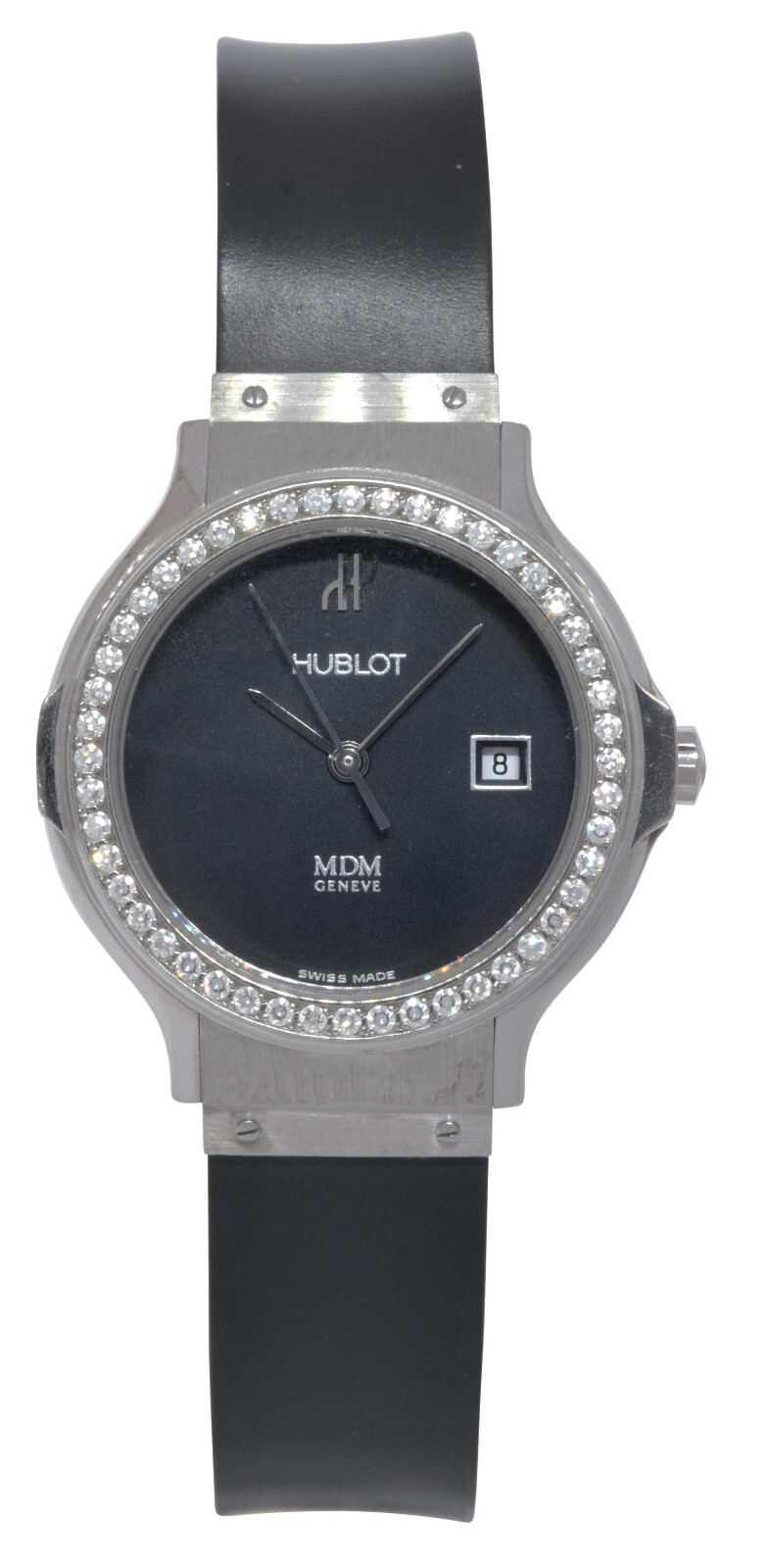 Hublot MDM 18k White Gold & Diamond Bezel Ladies 28mm Quartz Watch 1392.4.054