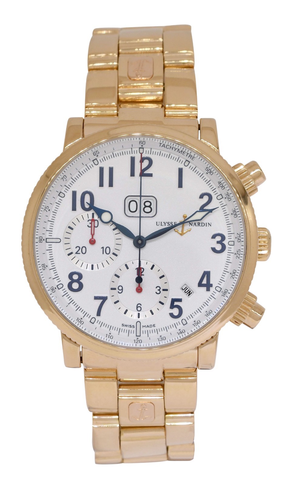 Ulysse Nardin Marine Annual Chronograph 18k Rose Gold 40mm Watch B/P 516-22