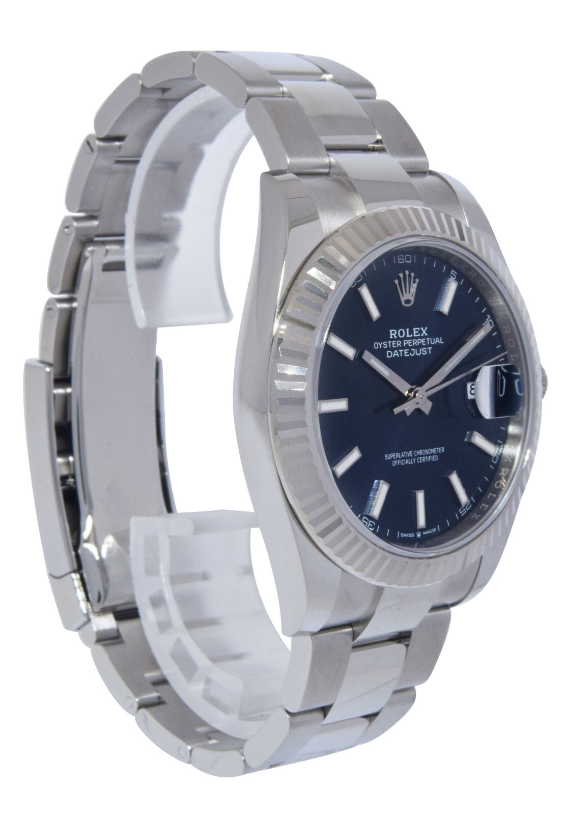 NOS Rolex Datejust 41 Steel & 18k White Gold Bezel Blue Dial Watch BP '21 126334