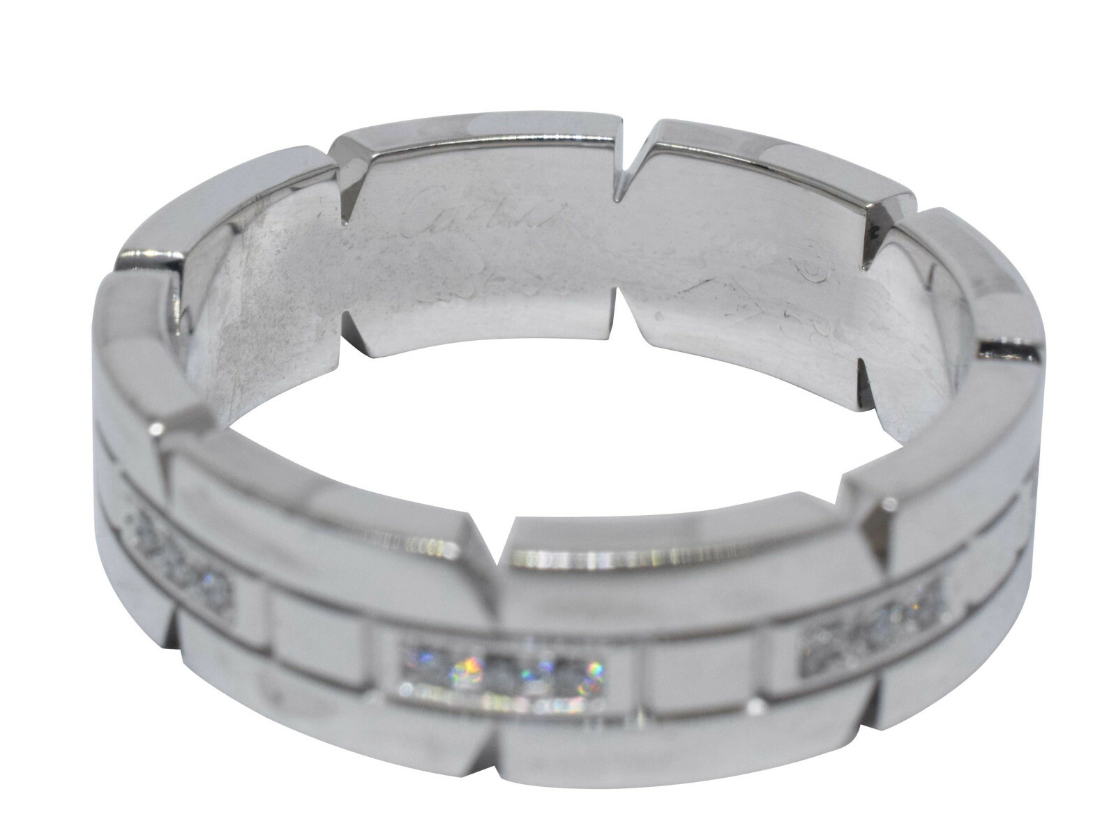 Cartier Tank Francaise Small 18k White Gold Diamond Band Ring Size 58
