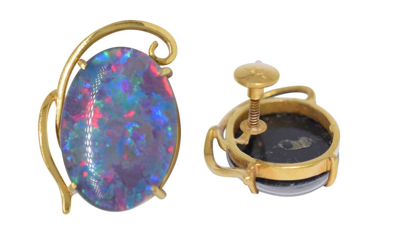 14k Yellow Gold Opal Triplet Screw-Hinge Clip-On Earrings
