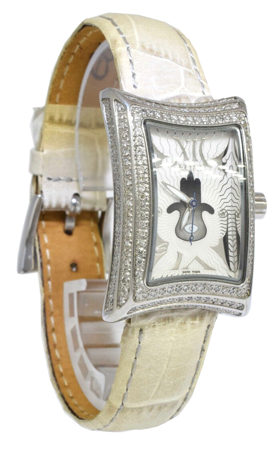 Elini Nazar Lucky Hand Hamsa Steel Diamond Ladies Quartz Watch on Leather Strap