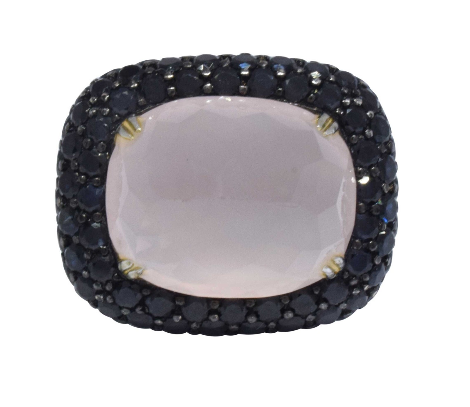 Black Diamond & Rose Quartz 18k White Gold Ladies Ring Size 7