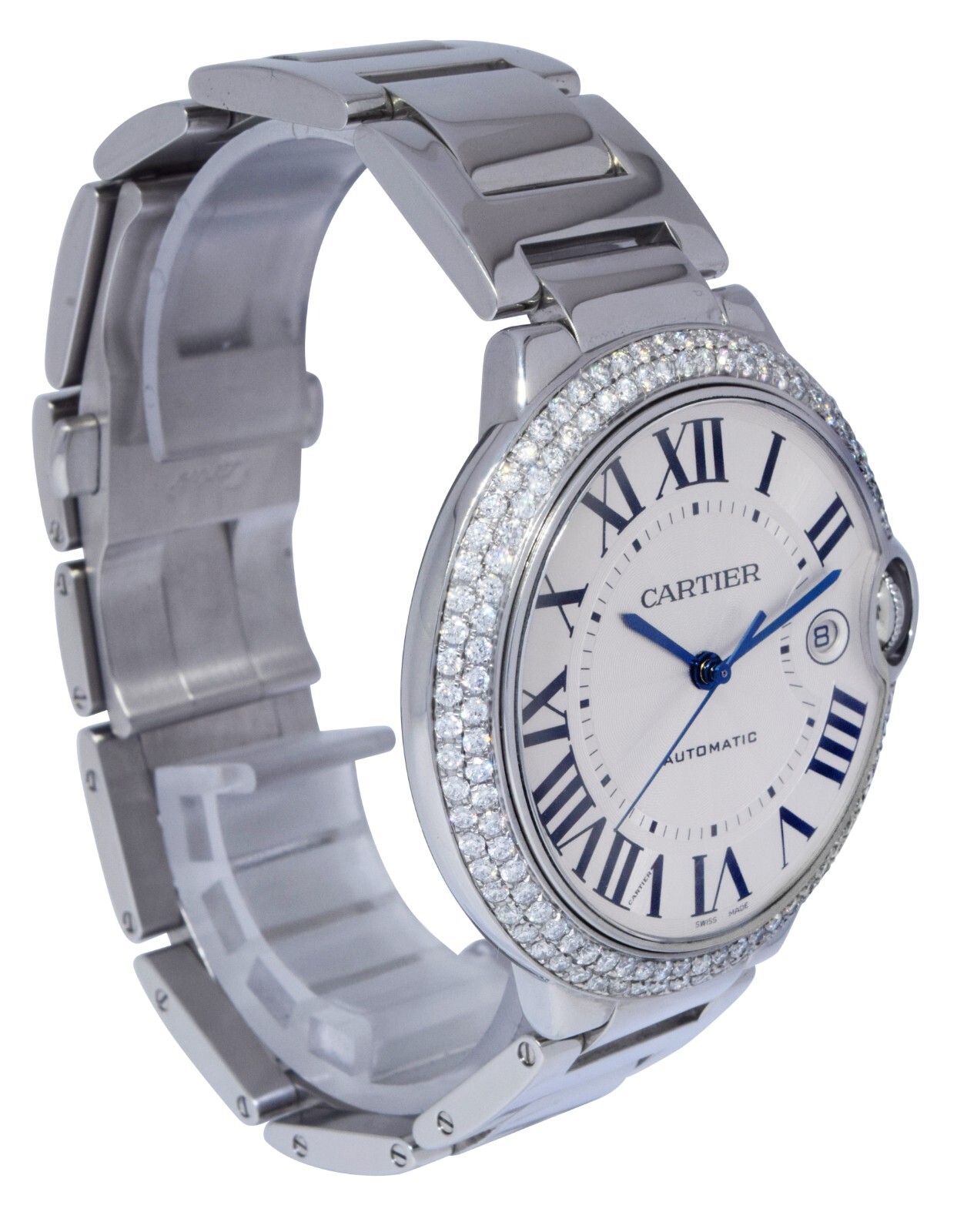 Cartier Ballon Bleu 42mm Steel Diamond Bezel Automatic Watch 3001