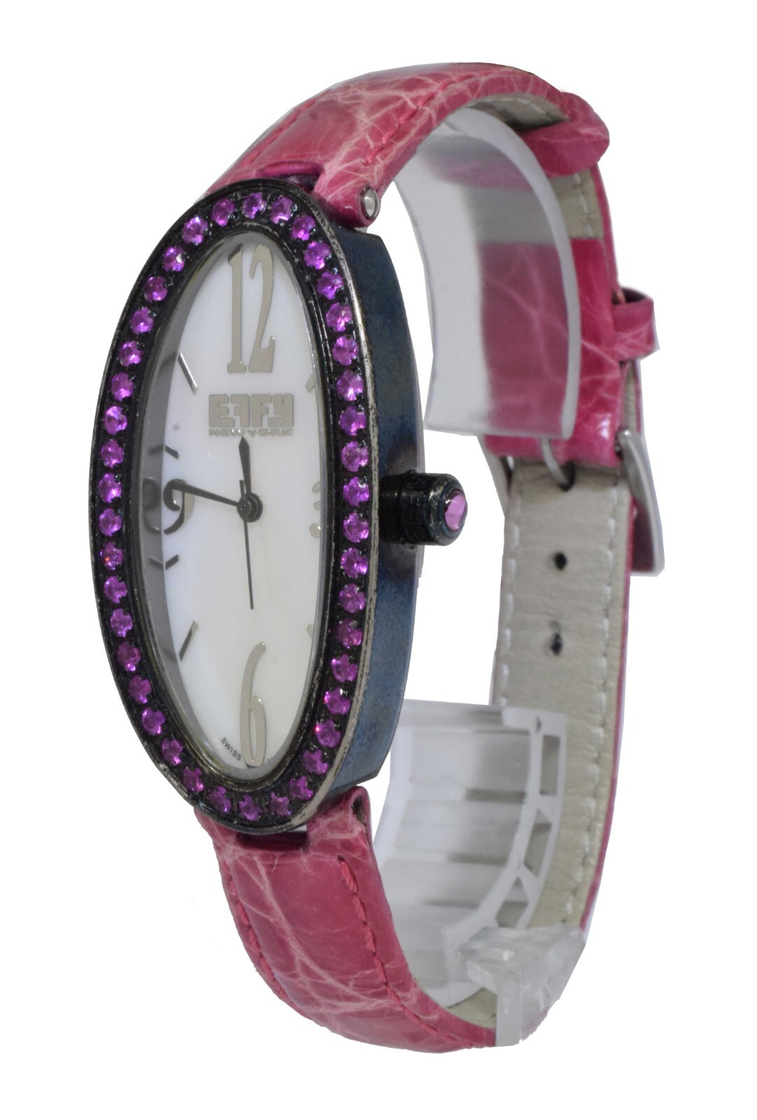 Effy Pink Sapphire Steel PVD MOP Ladies Quartz Watch on Leather Strap