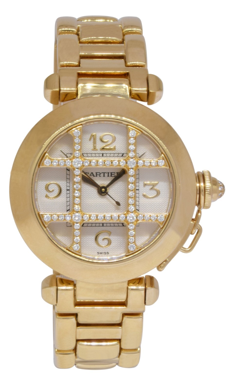 Cartier Pasha 18k Yellow Gold Diamond Grid Ladies 32mm Watch WJ1013H9 2399