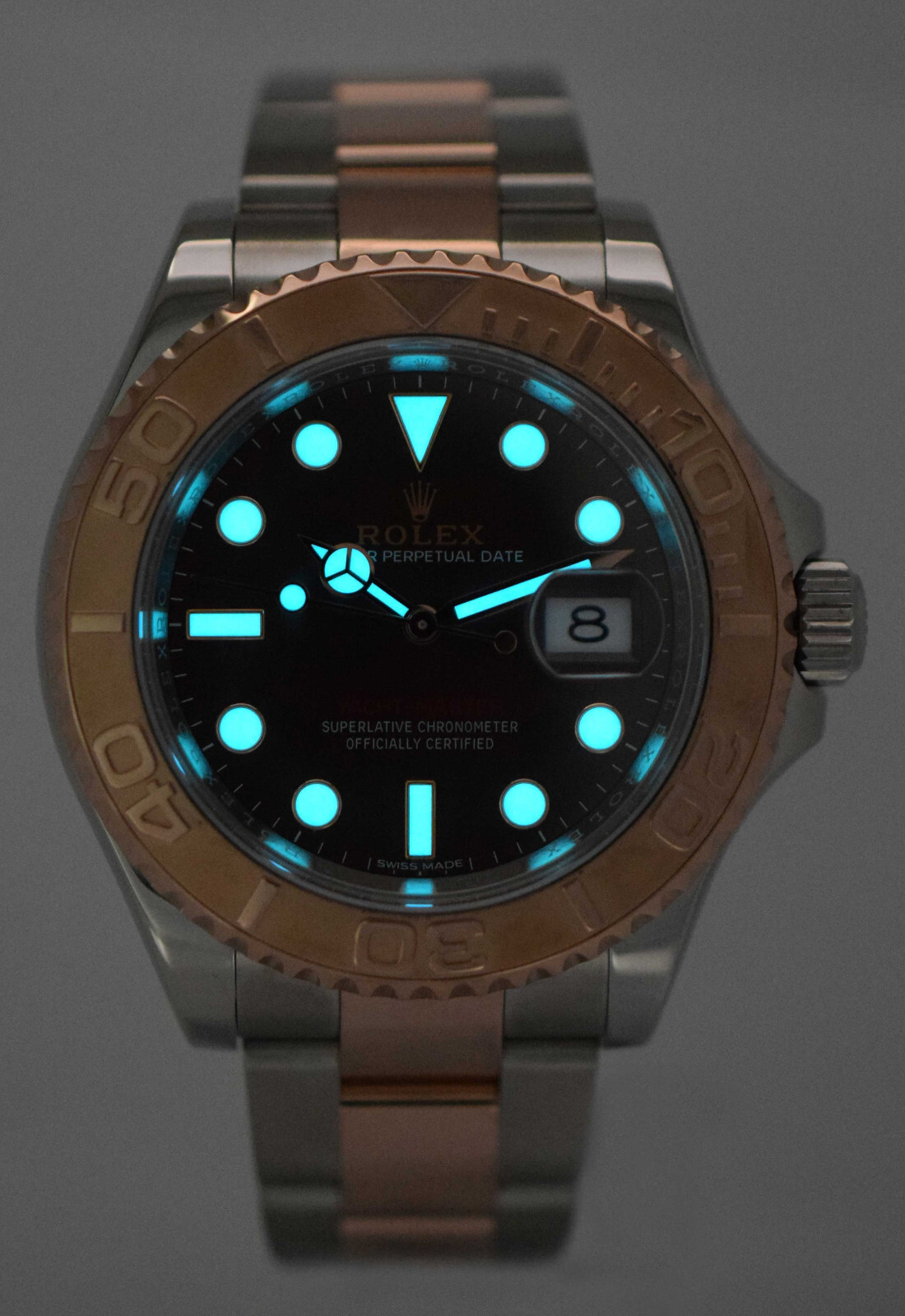Rolex Yacht-Master 18k RG/Steel Chocolate Dial Mens 40mm Watch 116621