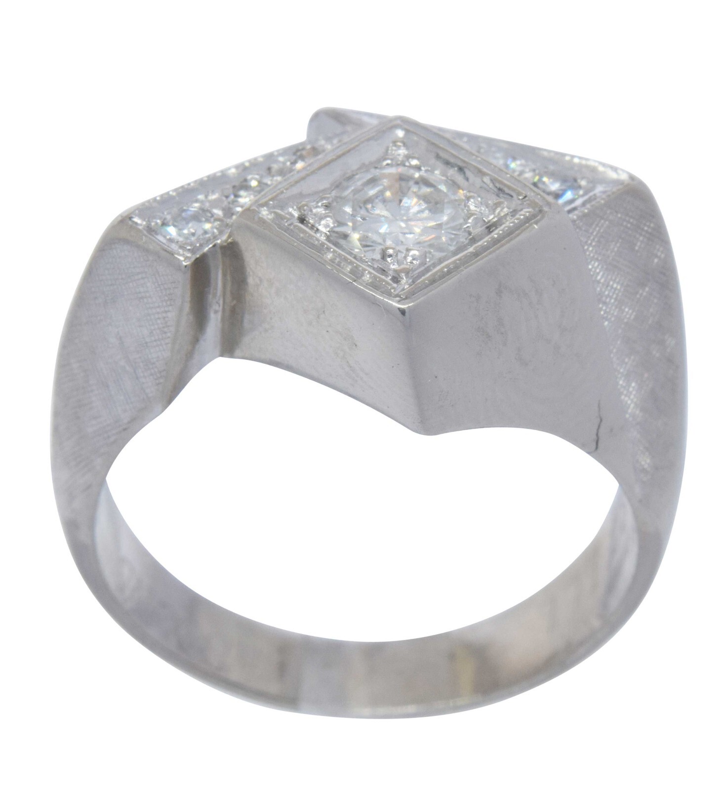 Mens Abstract Ring 14k White Gold & Diamond 9.75